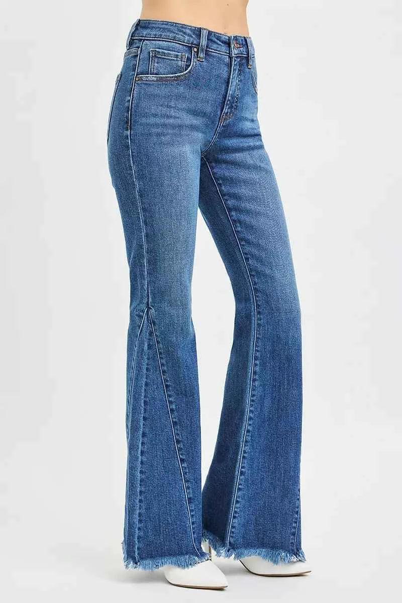 RISEN Mid Rise Flare Side Seam Detailing Jeans 64369545baca45cd9d9d4d598b49c017-Max-Origin Trendsi