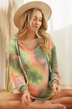 BiBi Womens Hoodie Tie Dye Green Mix Terry With Twill Tape Drawstring Hood 6436e0f739084756864243c21c2ac205-Max-Origin Trendsi