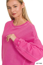 Zenana Womens Sweatshirt Hot Pink French Terry Pigment Dye & Enzyme Wash 644c55832cbe408dbc1057689e717ef9-Max-Origin Trendsi