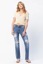 Judy Blue Straight Jeans Medium Wash Mid Rise Destroy Plus Sizes Denims 64548375-62af-46f4-a55c-1cee7bcd7b04-Max-Origin Trendsi
