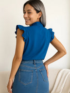 Women's Blouse Bow Tie Neck Ruffle Cap Short Sleeve Top 6465e121-f75b-4994-a671-ee3b21916a7b-Max-Origin Trendsi