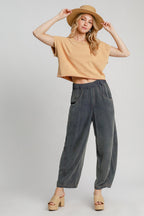 Umgee USA Women Navy Pants Linen Cotton Elastic Waist Baggy with Pockets 6467514f-61a1-4ac0-80fd-9638b411e71c-Max Trendsi