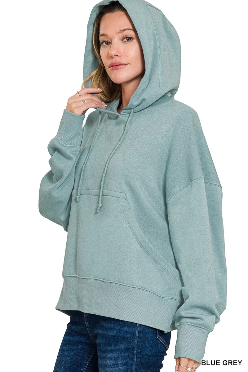 Zenana Womens Fleece Hoodie Blue Gray Oversized Kangaroo Pocket