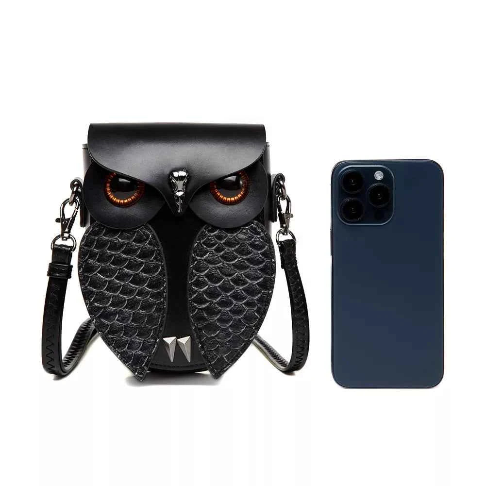 Owl Design Leather Crossbody Bag