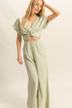 HYFVE Outfit Set Twisted Front Top & Wide Leg Pants Set 647a3092-346a-42a3-bec8-050a7ce81b53-Max Trendsi