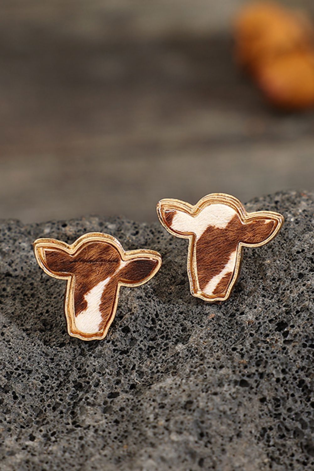 Stud Earrings PU Leather Bull Head Shape Brown Alloy Women Fashion Jewelry