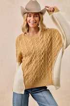 BiBi Womens Sweater Cable Knit With Hacci Combo Uneven Hem Detail 64a5f9f6e67048b8825666e73d16381d-Max-Origin Trendsi