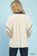 Umgee Linen Blouse Beige Puff Short Sleeve Contrast Trim Top 64a7f7e8-cbf4-4758-8de7-b2ff11b2f1c3-Max-Origin Trendsi