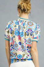 Umgee Blouse Pastel Blue Floral Retro Printed Puff Short Sleeve Top 64adeaab-6d31-4139-990d-f837c91d3c2e-Max-Origin Trendsi