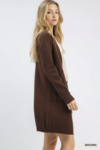 Umgee Womens Sweater Cardigan Brown Longline with Front Pockets 64b064bf-2a57-44eb-a943-1928108cf3fa-Max-Origin Trendsi