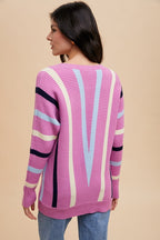 Women's Sweater Annie Wear Chevron Stripe Round Neck Ribbed Long Sleeve 64b362b3-8724-4769-9799-e9114edd5af0-Max Trendsi