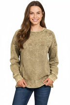 Zenana Pullover Mocha Acid Wash French Terry Exposed-Seam Top 64c11c99-f392-44fa-9e79-a10455062839-Max-Origin Trendsi