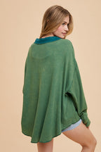 Women's Shirt Waffle-Knit Mineral Washed Button Down - Dark Green Annie Wear USA 64d79809-be40-4051-be4b-c48e0652c2b7-Max Trendsi