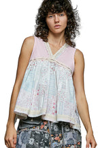 POL Floral V-Neck Sheer Tank with Lace Trim