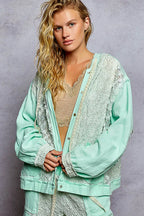 POL Woemens Jacket Exposed Seam Mint Blue Hooded with Floral Lace Detail 64ed6267-82a1-4f7f-bffa-55739d0d4a6e-Max-Origin Trendsi