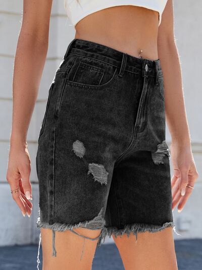 Moni Wear Denim Shorts Women's Distressed Raw Hem 64f03c38-8007-432e-a2fe-53bc13538998-Min Trendsi