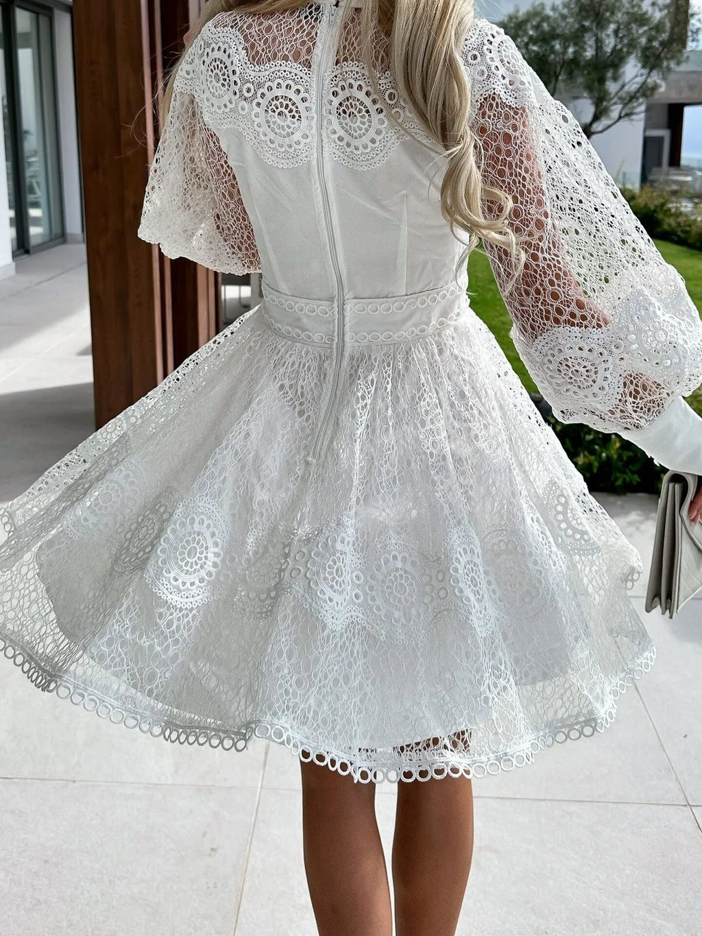 Mini Dress Floral Lace Lantern Long Sleeve Pearl Button High Neck Ruffled 6507a7d8-9194-470f-b965-7afd194c3ce3-Max-Origin Trendsi