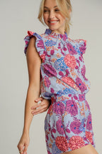 Umgee Floral Print Ruffled Cap Short Sleeve Blouse Plus Sizes 650c7d86-a58b-43ac-b34e-3e8e2ed62ddf-Max Trendsi