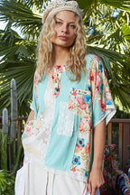 POL Womens Blouse Aqua Lace Round Neck Short Sleeve Floral Top 6513dc21-22f1-4f13-b1ef-ac9c0e6b1ae8-Max-Origin Trendsi
