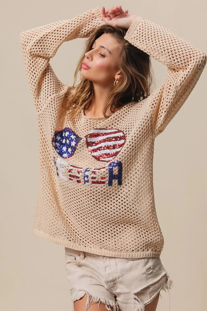 BiBi Knit Top Sequin American Flag Sunglasses Long Sleeve 65182fdfb6d145b3bf0550d601d8a9ec-Max-Origin Trendsi