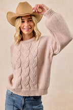 BiBi Sweater Cable Knit Womens Mocha Pullover with Shoulder Braid Detail 6519f4579a2c4a0da7f5ccbc3623a22c-Max-Origin Trendsi