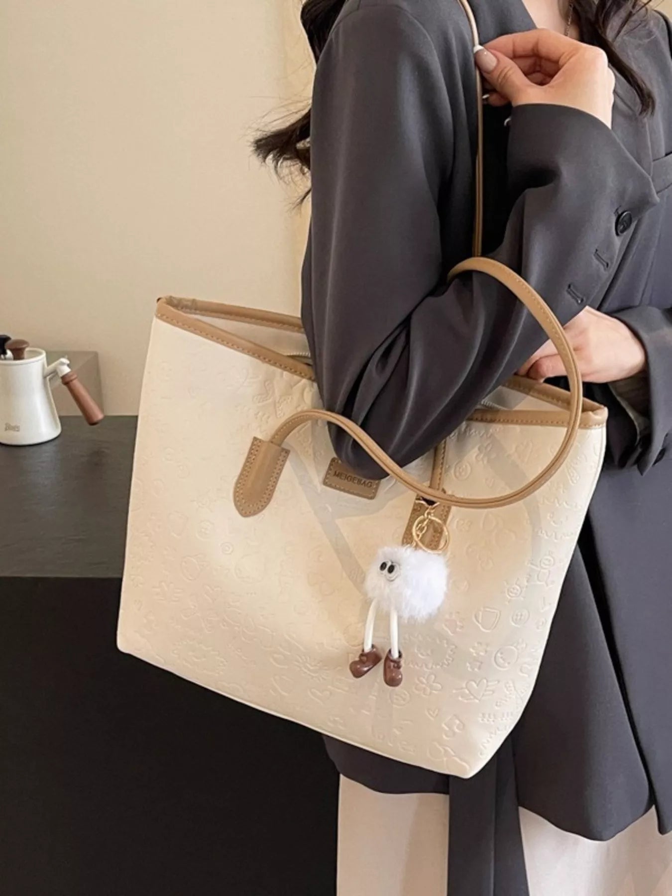 Womens Tote Bag Embossed Pattern Letter Stylish and Functional Handbag 6528c3ea89694487b3c447be43075887-Max-Origin Trendsi