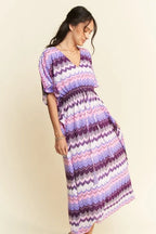 Davi & Dani Midi Dress Lilac Multi Color Wavy Tie Waist Flowy Sleeve 6528d1b025a941dd8e2484de7759b422-Max-Origin Trendsi