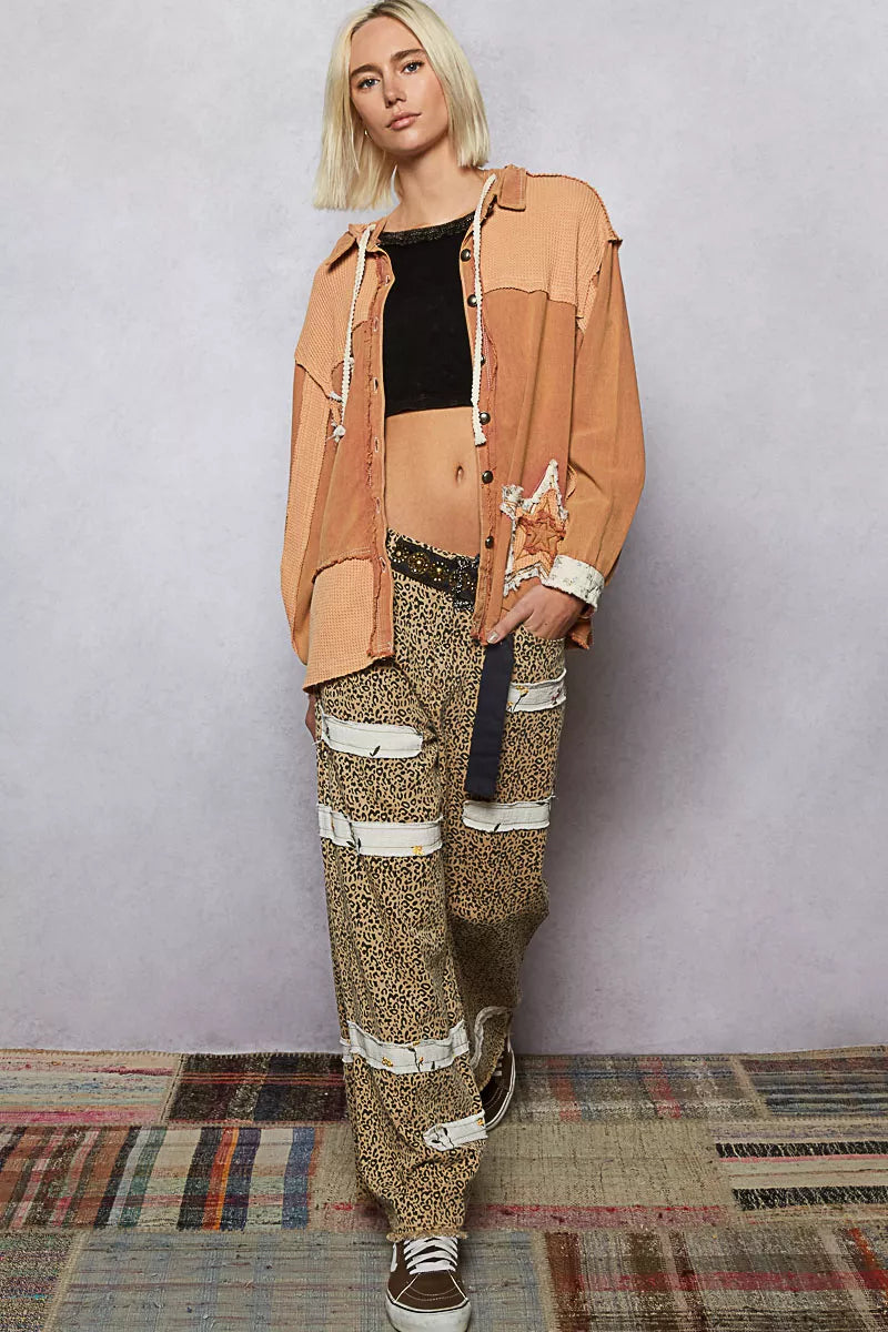 POL Womens Hooded Jacket Burnt Brown with Star Patch Pattern Outwear 652ee848-4f98-4219-9886-09184294d6d7-Max-Origin Trendsi