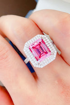 Silver Ring 2 Carat Moissanite Hot Pink Square Stone Sterling Platinum-plated 6534974e-0bee-4d89-9dc6-cbb1ea7d4193-Max Trendsi
