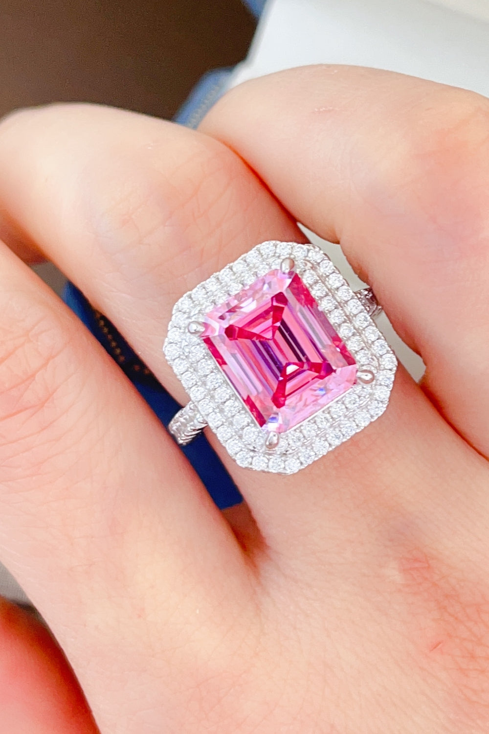 Silver Ring 2 Carat Moissanite Hot Pink Square Stone Sterling Platinum-plated 6534974e-0bee-4d89-9dc6-cbb1ea7d4193-Max Trendsi