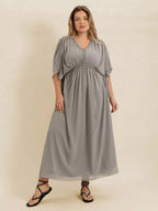 Plus Size V-Neck Dress with Flutter Sleeves