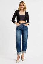 RISEN Womens Barrel Cuffed Jeans Slouchy Crop Dark Washed Denim 654c438e-28bb-46d2-92d8-599bc5b5a561-Max-Origin Trendsi