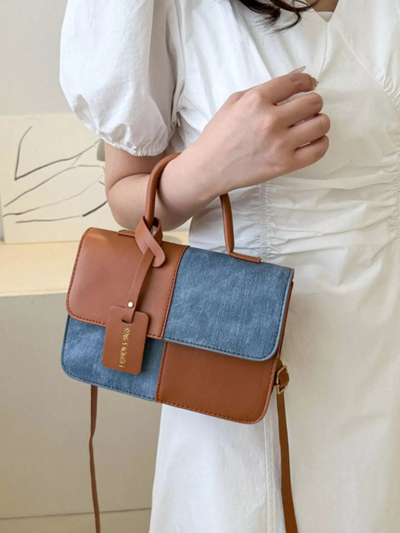 Womens Crossbody Bag Small Pu Leather Two-Tone Plaid Flap Handbag 654f444a-1c75-4d2d-b0dd-244222974c10-Max-Origin Trendsi