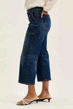 Judy Blue High Waist Wide Crop Utility Jeans with Patch Pocket