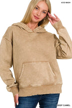 Zenana Fleece Hoodie Deep Camel Acid Wash Kangaroo Pocket for Women 65515f2e-5bc8-4c9a-a00d-e86f055c00b5-Max-Origin Trendsi