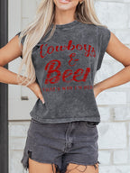 Cowboy and Beer Western Graphic Mineral Wash Tank Top