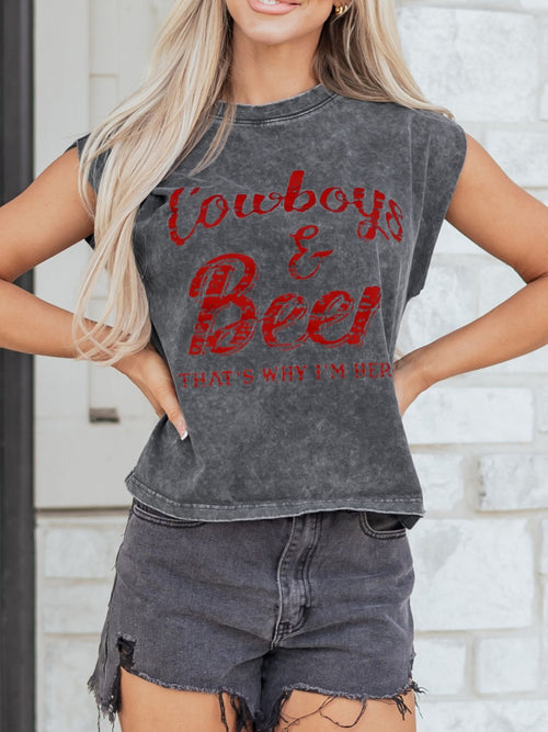 Cowboy and Beer Western Graphic Mineral Wash Tank Top