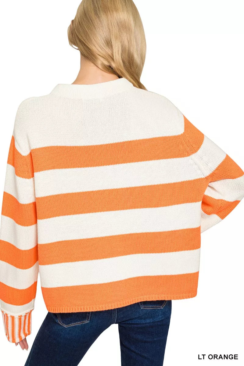 Zenana Ribbed Striped Mock Neck Sweater 655eb83ef07648d4b6b13892323d9227-Max-Origin Trendsi