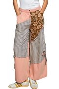 POL Striped Floral Patchwork Wide-Leg Pants with Large Side Star Patch