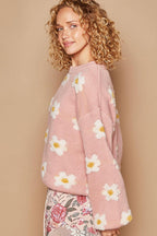 Knit Sweater POL Daisy Flower Pattern Drop Shoulder Knitwear 65702c48-4434-4702-97af-ba7eba3b3566-Max Trendsi