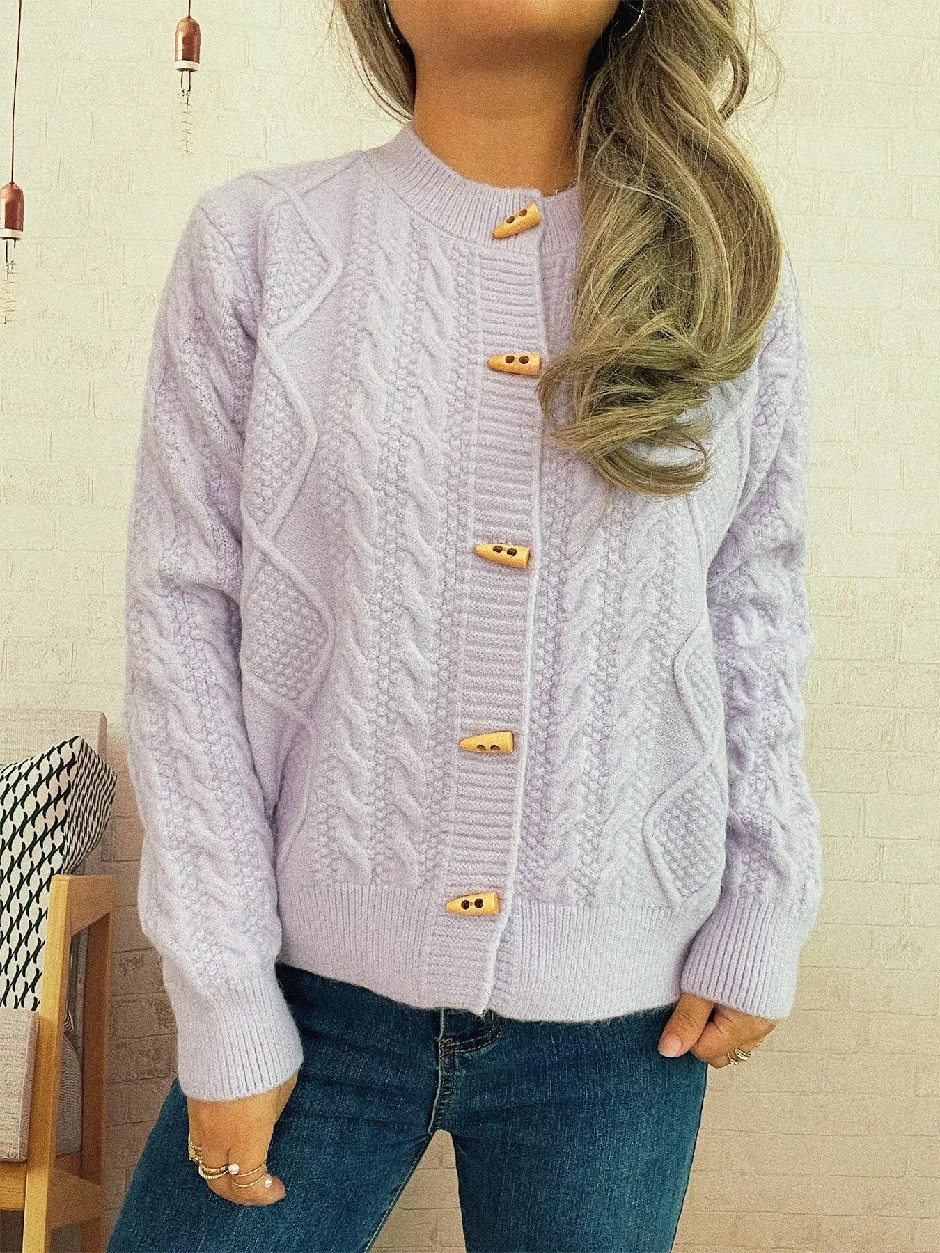 Women's Cardigan Cable Knit Button-Up Long Sleeve Knitwear 65709d69-3224-417f-8ea3-0f6bf94f0c8a-Max-Origin Trendsi