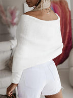 Cropped Knit Top Twist Off Shoulder Long Sleeve Basic Style 657cae86-a443-48a0-a644-f76cd12e8d90-Max Trendsi
