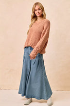 BiBi Womens Sweater Chunky Knit with Flower Detail Sleeves Peach 658d52d59d1f4c7ebcdaaa93a65cad4e-Max-Origin Trendsi