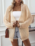 Cardigan Openwork Open Front Long Sleeve Knitwear 65919580-5a3d-4c8c-9f3a-6cfcea5f1787-Max Trendsi
