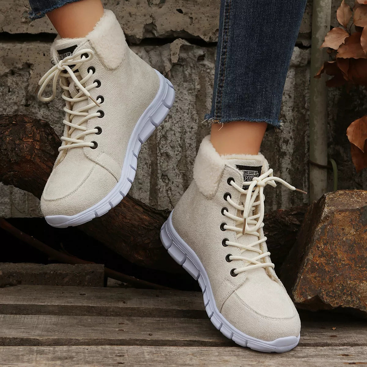 Lace Up Round Toe Boots Creamy-white 65b07e7c47ec43dca054b2af8f97afed-Max-Origin Trendsi