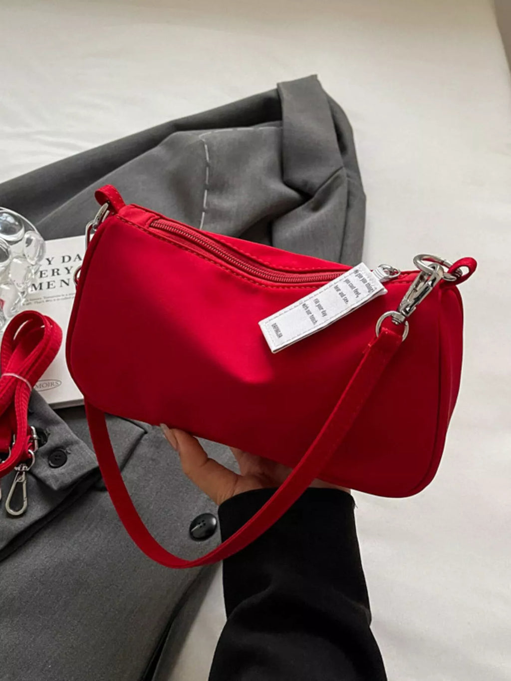 Womens Crossbody Bag Red Nylon Fabric Zipper Solid Color Handbag Red One Size 65baddb8-67b6-42d4-bc07-5074dbfde43d-Max-Origin Trendsi