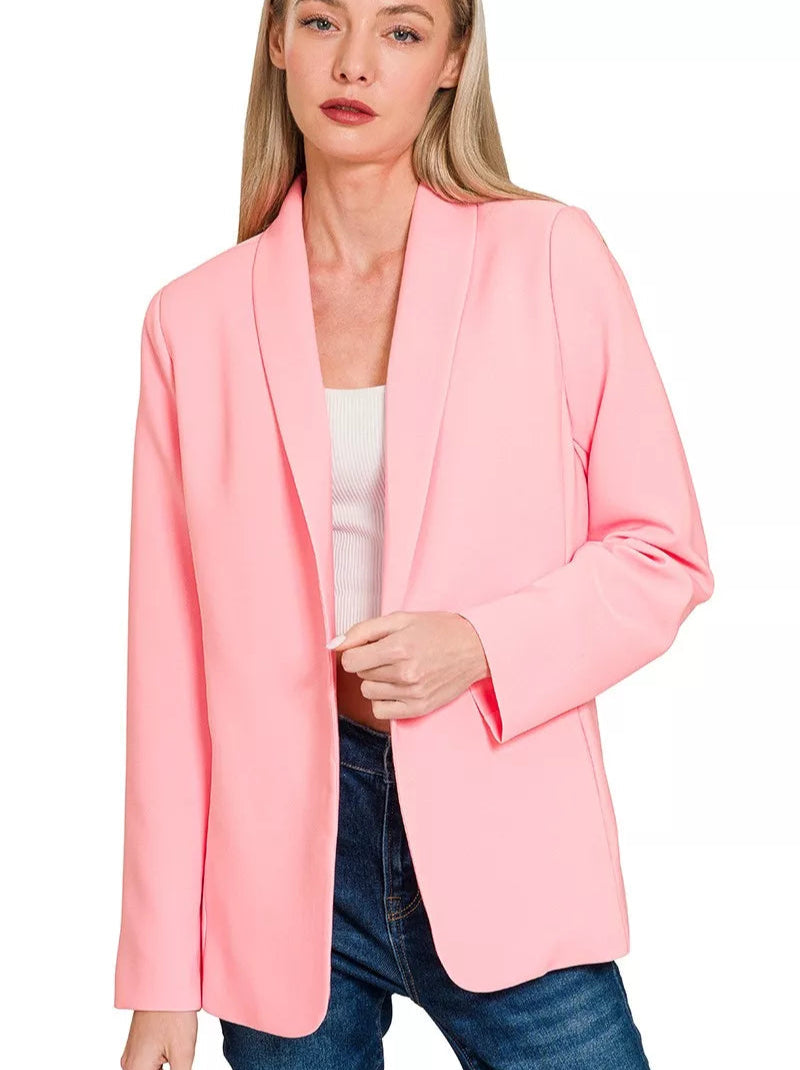 Zenana Women's Blazer Pink Woven Long Sleeve With Lining Jacket DK PINK 65cddcd6b9334cf0967897632d0f5829-Max-Origin Trendsi
