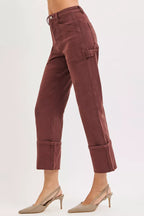 RISEN Womens Jeans Choco Brown High Rise Wide Straight Cuffed Patch 65cea3c56a2b46aa9017086506faa834-Max-Origin Trendsi