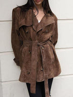 Double-Breasted Belted Waist Coat with Pockets