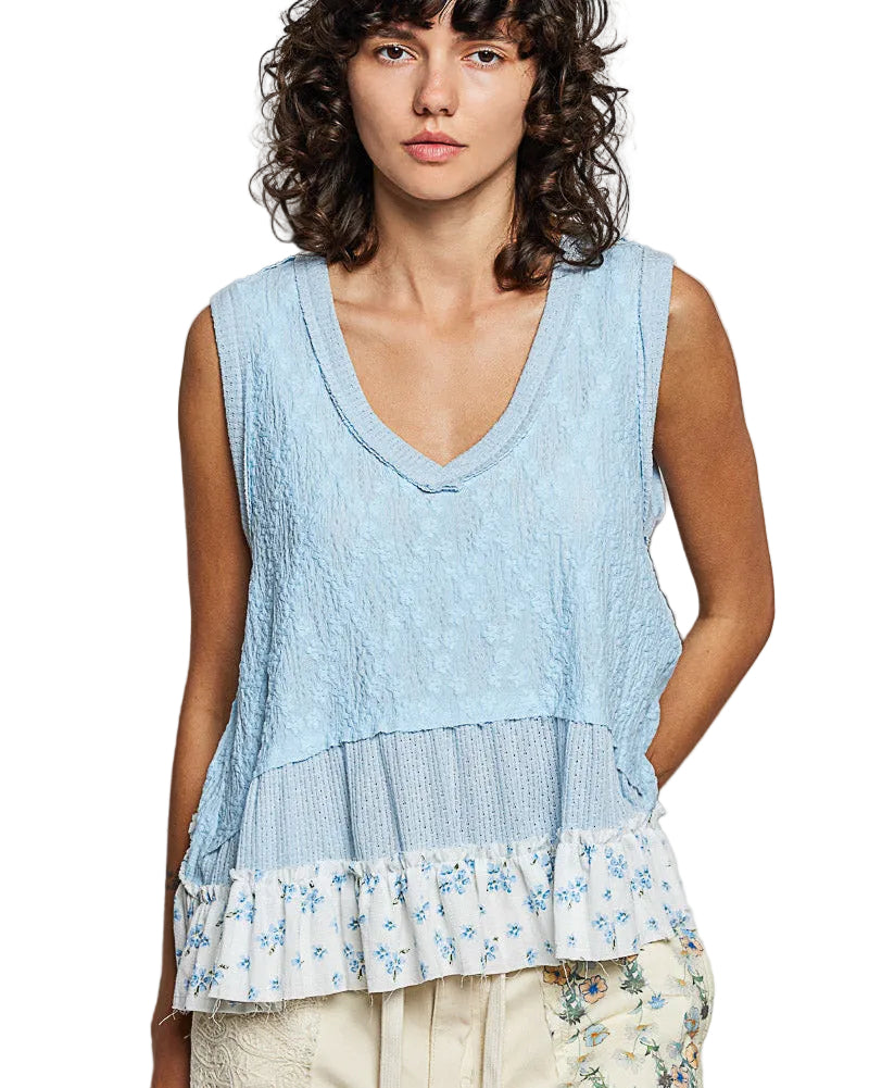 POL Floral Print V-Neck Textured Tank